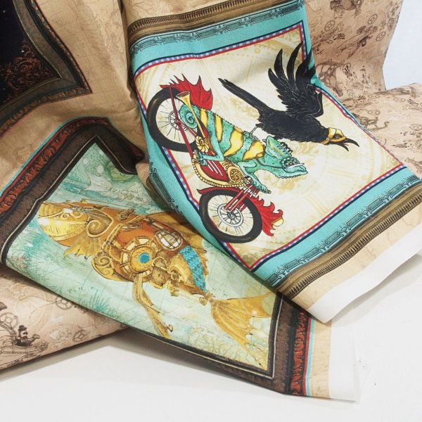 Baumwolle Steampunk 8 Tierbilder - Fantasy & Fiction Panel 60x110cm