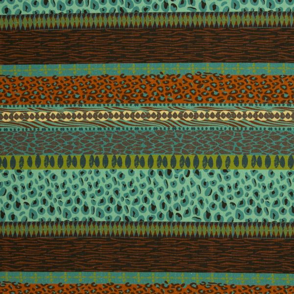 Dekostoff Wild Stripes - Canvas mit wilden Streifen in Türkis Petrol Oliv Braun