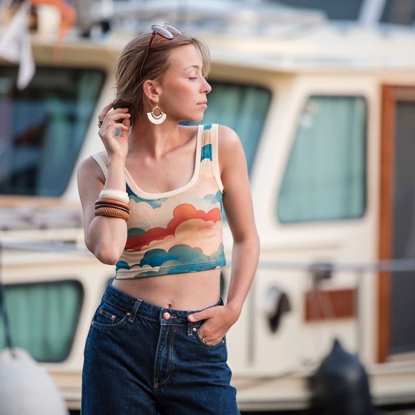 French Terry mit Wolken in orange petrol - Cool Clouds 150cm breit von See You At Six