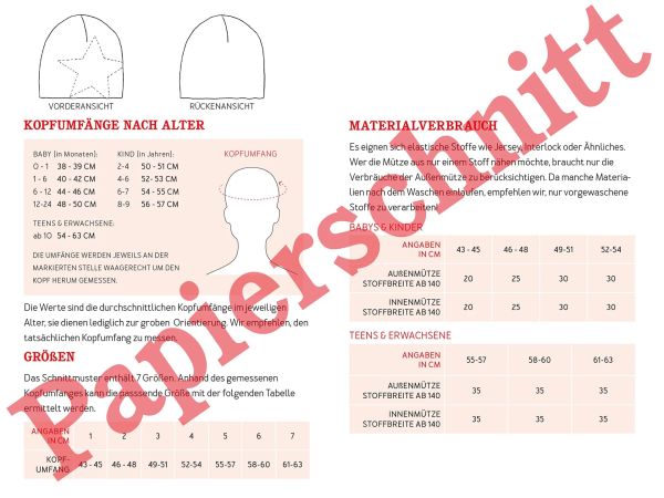 Schnittmuster BENNY • Wendebeanie für Groß und Klein von Studio Schnittreif • in 7 Größen
