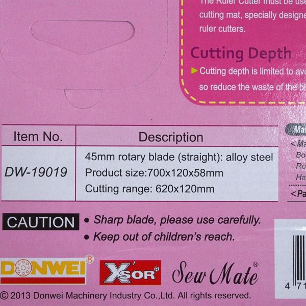 Rollschneider mit Lineal 62 x 12cm – Patchworklineal Sew Mate #DW-19019