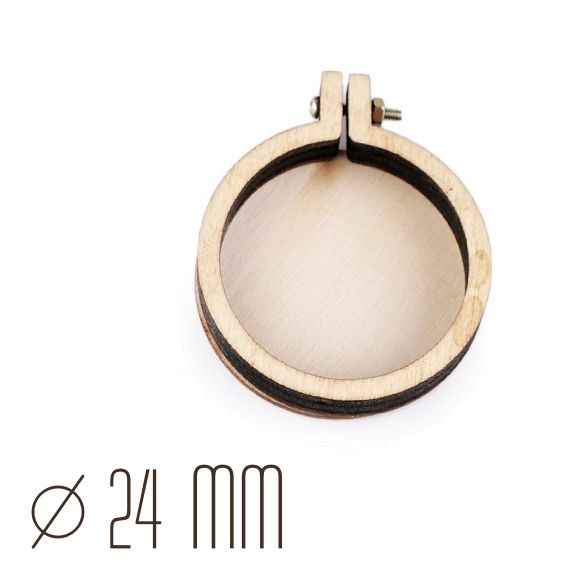 Mini Holzrahmen rund 24mm - Stickrahmen Optik für Ketten und Anhänger