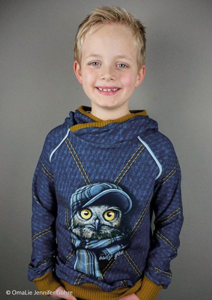 Sweat Eule mit Hut blau - Owly You von Thorsten Berger – 85cm Panel French Terry