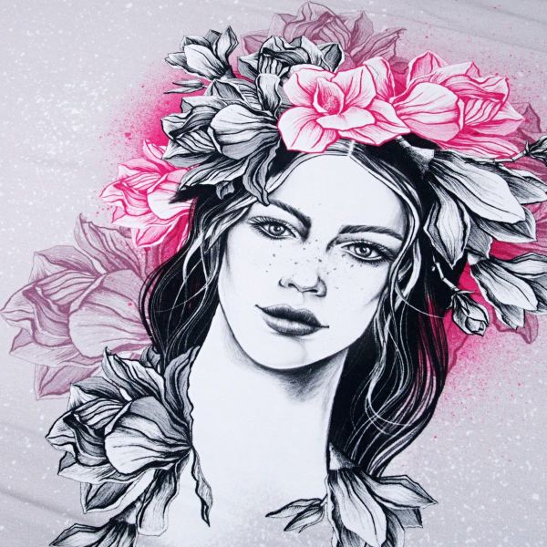 Sweat Miss Magnolia altrosa pink mit Kombistoff von Thorsten Berger – 80cm Panel French Terry