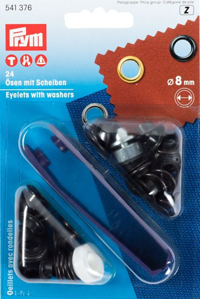 24 Ösen mit Scheiben 8mm schwarz brüniert - mit Werkzeug