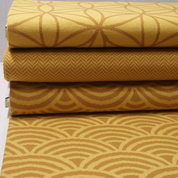 Bio Strick Jacquard Blüte messing vom Stoffonkel - Blume des Lebens senf gelb