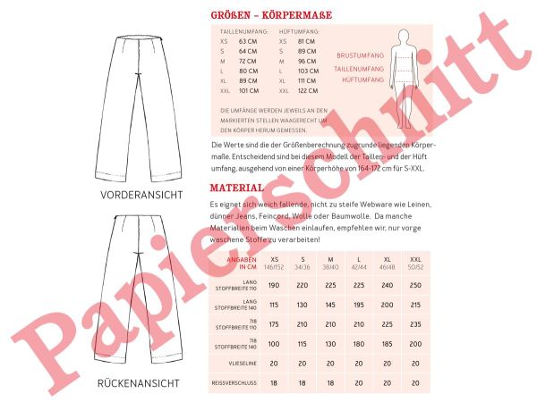 Schnittmuster FRAU ELENA • schlichte Hose mit geradem Bein von Studio Schnittreif • Gr. XS-XXL