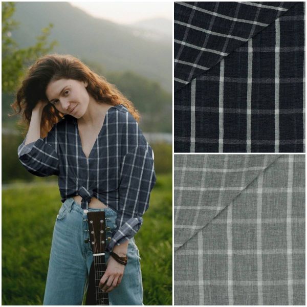 Baumwolle Musselin Karo dunkelblau – Double Gauze Melange Check navy