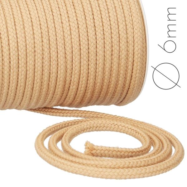 Baumwoll Kordel Ø6mm sand 014 – beige farbenes Kordelband für Hoodie, Rucksack & Co.