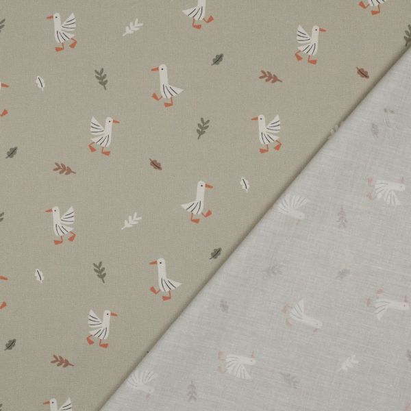 Bio Baumwolle Farm Animals - kleine Enten auf beige farbenem Grund