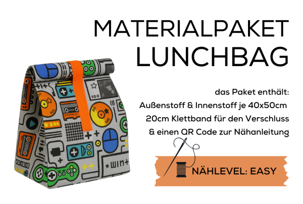 Materialpaket für eine Lunch Bag - Canvas Computer Nerd Vichy Karo grau - Geschenkset