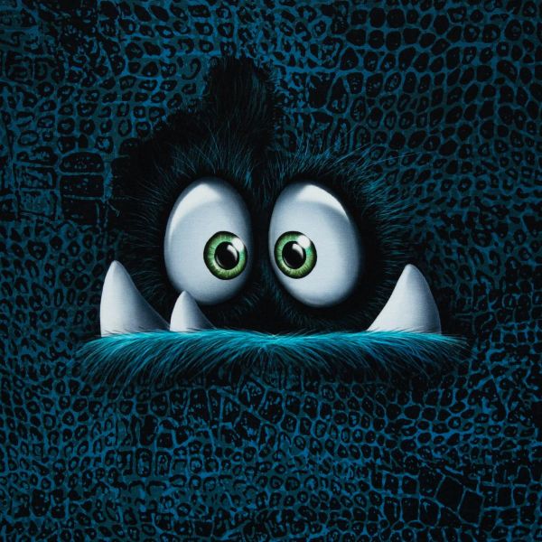French Terry Monster petrol blau - Serie Monstal by Thorsten Berger - 85cm Panel