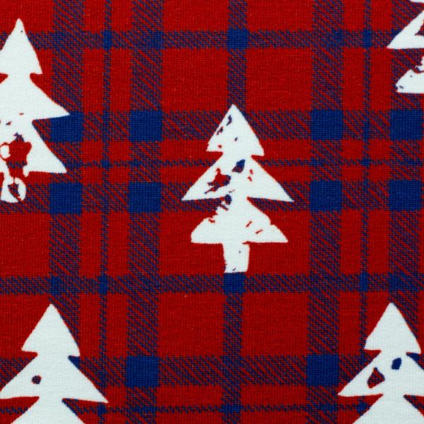 Sweat rot blau kariert mit Tannenbäumen Winter Weihnachten - French Terry Holly by Swafing