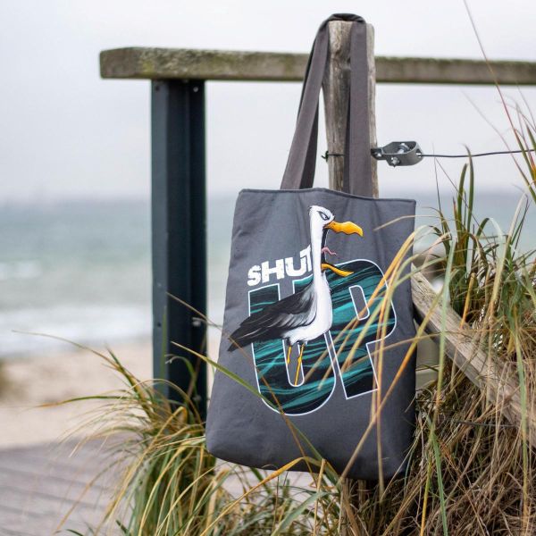 Dekostoff Möwe Ole "Shut up!" von Thorsten Berger - für Kissen Taschen 90x140cm