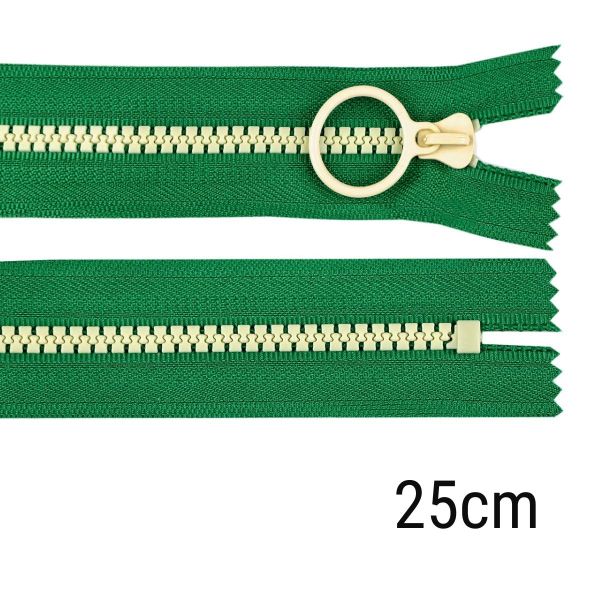 Reißverschluss Profil 25cm lang nicht teilbar für Taschen & Mäppchen grün creme