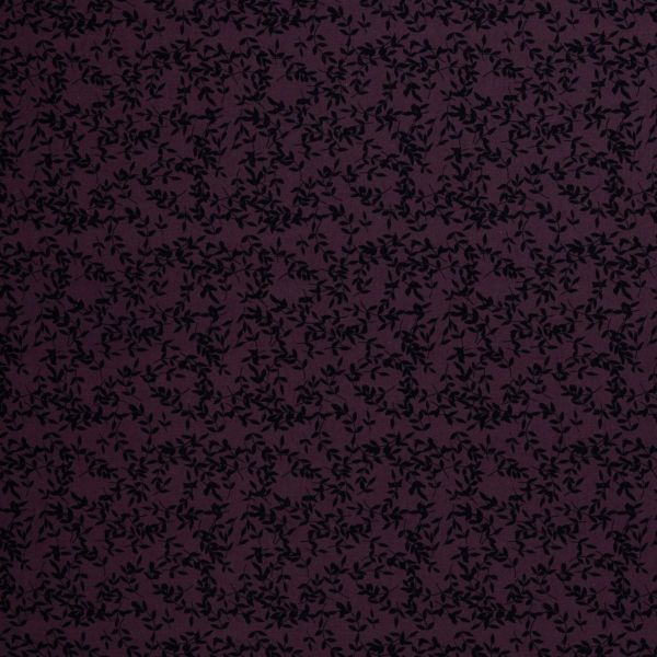 Eleonora Baumwollstoff aubergine-schwarz mit kleinen Blättern – Swafing