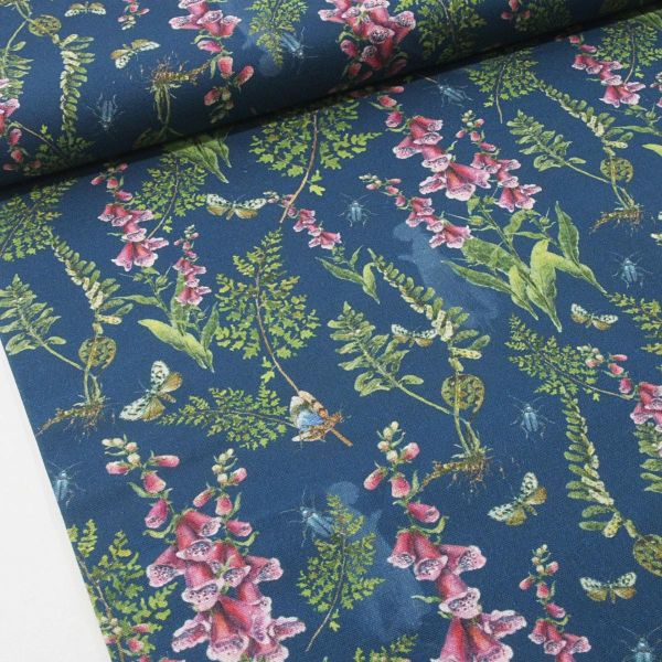 acufactum Blüten Wald Elfen blau grün pink - Baumwolle Waldfingerhut