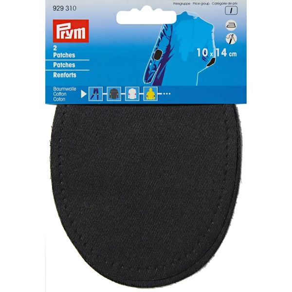 2 Reparatur Patches schwarz für Knie & Ellenbogen oval 14x10cm Flicken aufbügelbar