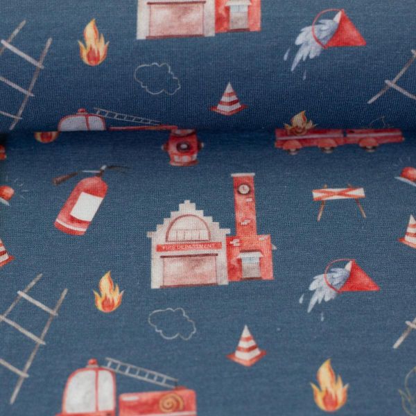 Jersey Feuerwehr blau rot – Baumwolljersey Serie Samern by Swafing