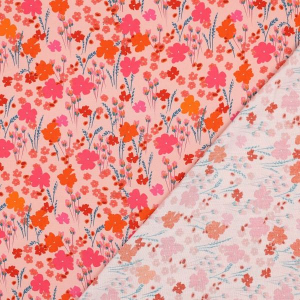 Viskose Webware LENZING™ ECOVERO™ Blumen rosa orange • weich fallender Blusenstoff