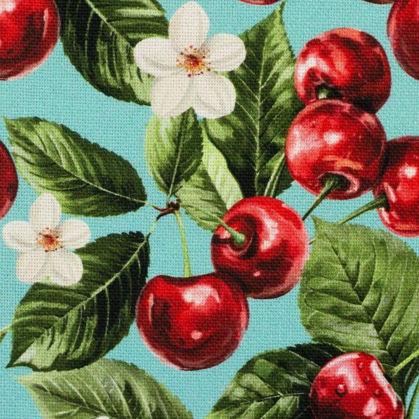 Dekostoff mit Kirschen türkis rot - Baumwolle Canvas Matteo von Swafing