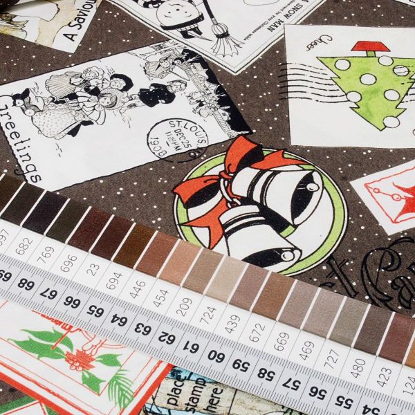 Baumwolle Weihnachten Vintage Postkarten Santa - Riley Blake Nicholas