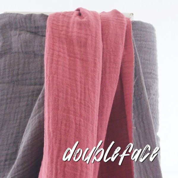Musselin 2farbig grau altrosa beere – Double Gauze doubleface Frieda