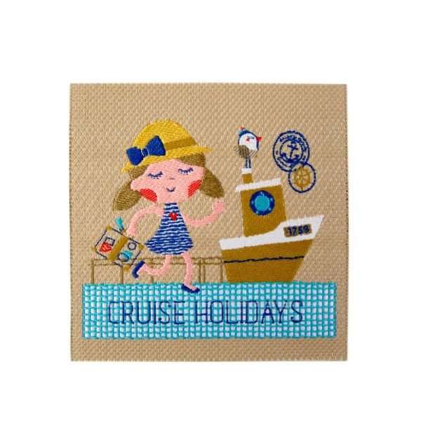 Bügelbild Mädchen Boot Anker Möwe - Applikation zum Aufbügeln