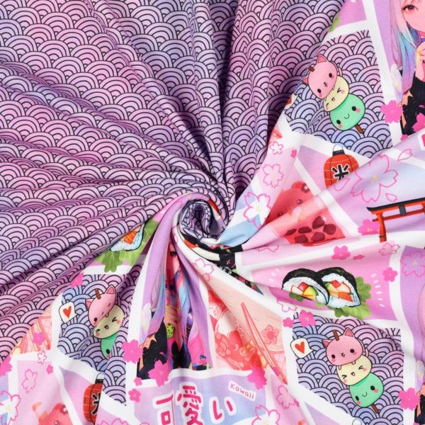Jersey Wellen Mini Regenbögen flieder violett - Manga Kombi