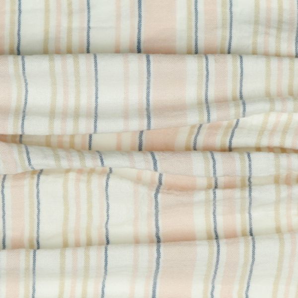 Baumwolle Musselin Streifen rosa weiß beige – Double Gauze Yarn Dyed Stripes powder