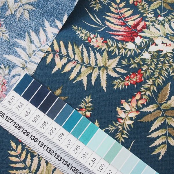 Baumwolle Farn Zweige Gräser petrol grün bunt - Seamstress Fern 9768B