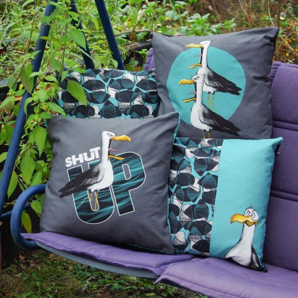 Dekostoff Möwe Ole "Shut up!" von Thorsten Berger - für Kissen Taschen 90x140cm