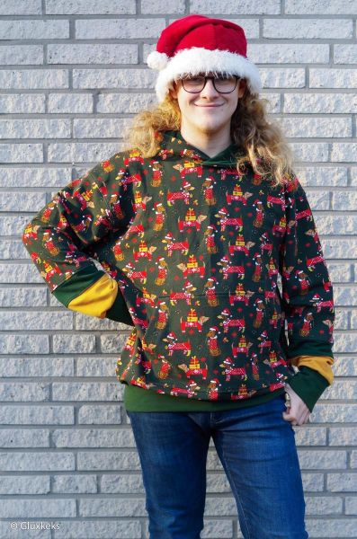 Sweat mit Dackel Hunden dunkelgrün für Winter und Weihnachtsprojekte - French Terry Holly by Swafing