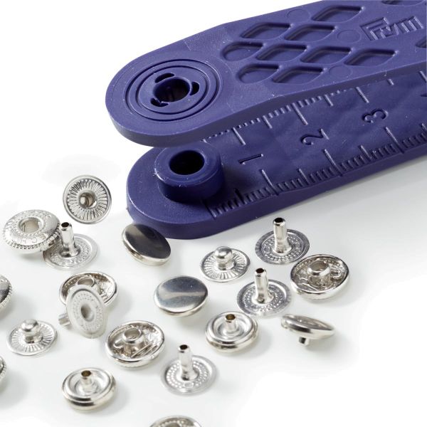 10 Jersey Druckknöpfe PRYM – 8mm silber mit Kappe und Werkzeug Metall Druckknopf