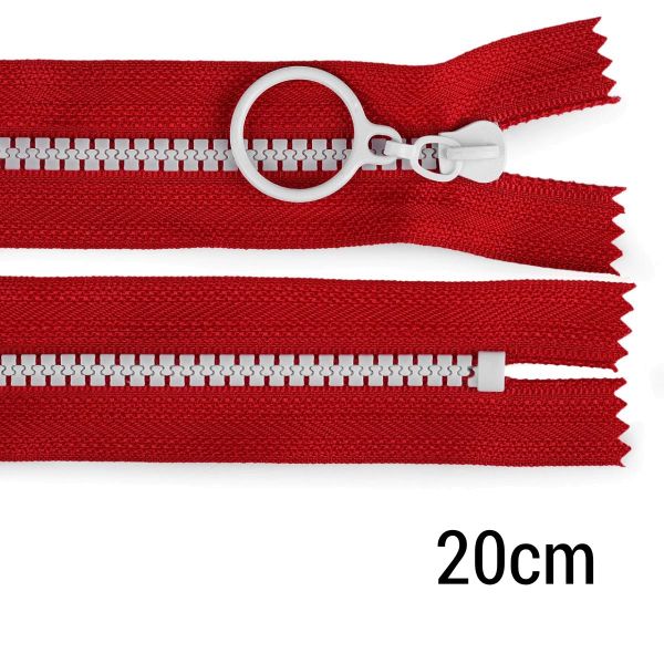 Reißverschluss Profil 20cm lang nicht teilbar für Taschen & Mäppchen rot weiß
