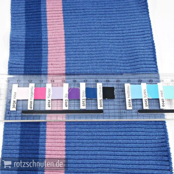 Strick Bündchen College blau rosa Streifen – Rippbündchen CLYDE 100x13cm Retro