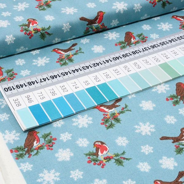 Baumwolle Vögelchen Rotkehlchen Schneeflocken Weihnachten - Festive Collection