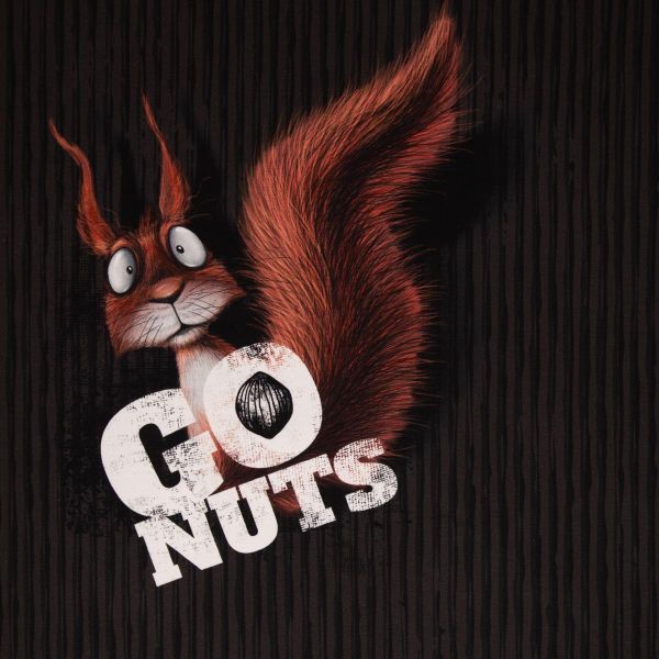 Sweat Eichhörnchen STRIPE dunkelbraun - Go Nuts by Thorsten Berger – 85cm Panel French Terry