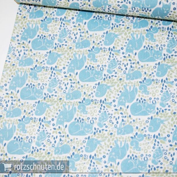 Baumwolle kleine Hasen hellblau grün weiß - Serie Kitzbühel von Westfalenstoffe