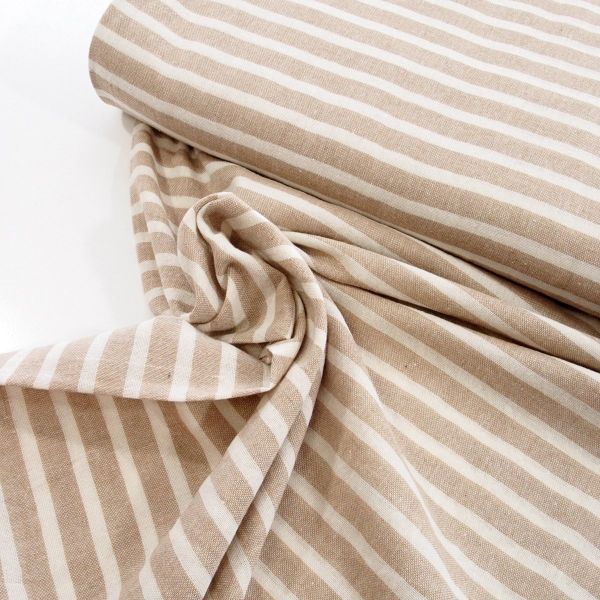 Baumwolle Crinkle - breite Streifen beige creme gestreifter Sommerstoff