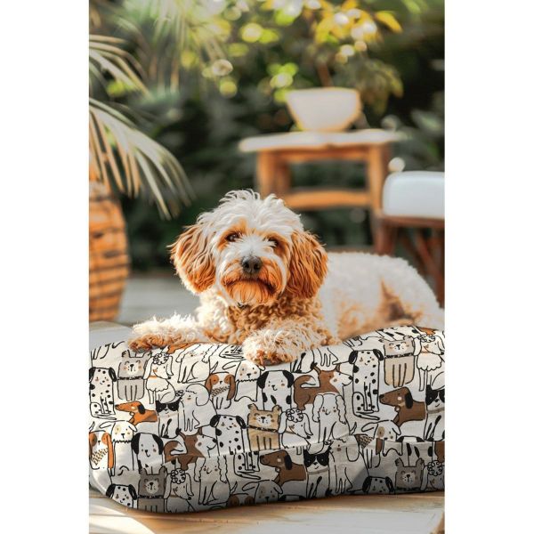 Canvas Linen Look Dogs natur – Dekostoff mit Hunden in beige, braun & schwarz