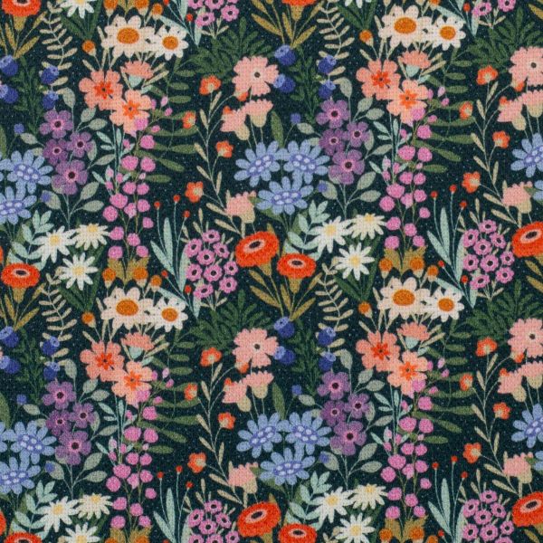 Dekostoff Canvas Secrets of Summer Wiesenblumen dunkelgrün bunt – Baumwollcanvas von Swafing