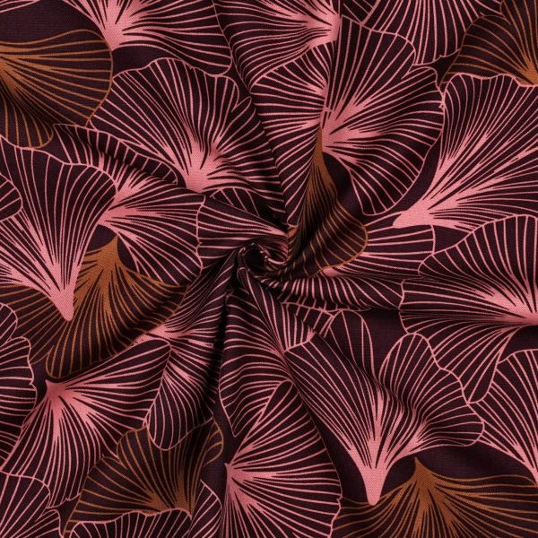 Canvas Webware mit Ginkgo-Blättern - Dekostoff Baumwollcanvas Leaves bordeaux