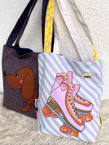 DIY Nähset Cherry Picking Bag Dackel und Rollschuhe - Beutel Tasche Panel 95x140cm