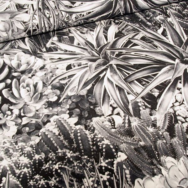 Deko Canvas BOGOTA - Sukkulenten schwarz weiß - 140cm Baumwolle by Swafing