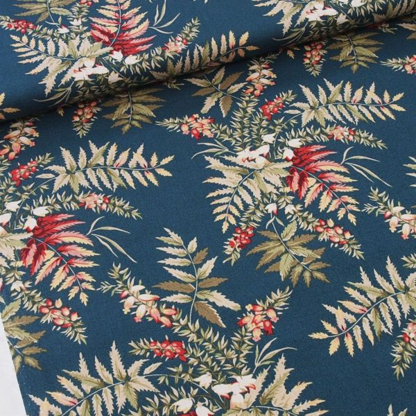 Baumwolle Farn Zweige Gräser petrol grün bunt - Seamstress Fern 9768B