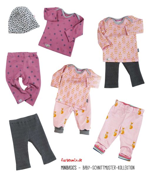 Schnittmuster Mini Basic Kollektion Farbenmix – Gr. 56-80 Body Shirt Leggings & Mütze