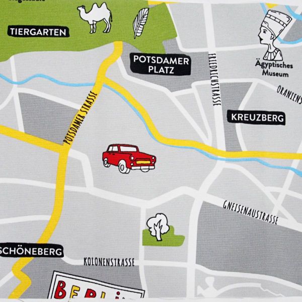 Dekostoff Berlin grau mit Sehenswürdigkeiten – Ottoman Premium Taschenstoff