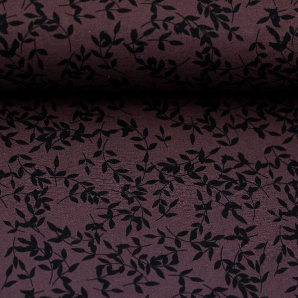 Eleonora Baumwollstoff aubergine-schwarz mit kleinen Blättern – Swafing