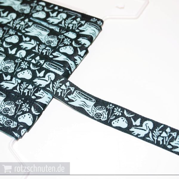 Webband Borte Wald Dachs petrol wendbar – 1,6cm breit – Ribbon Tula Pink